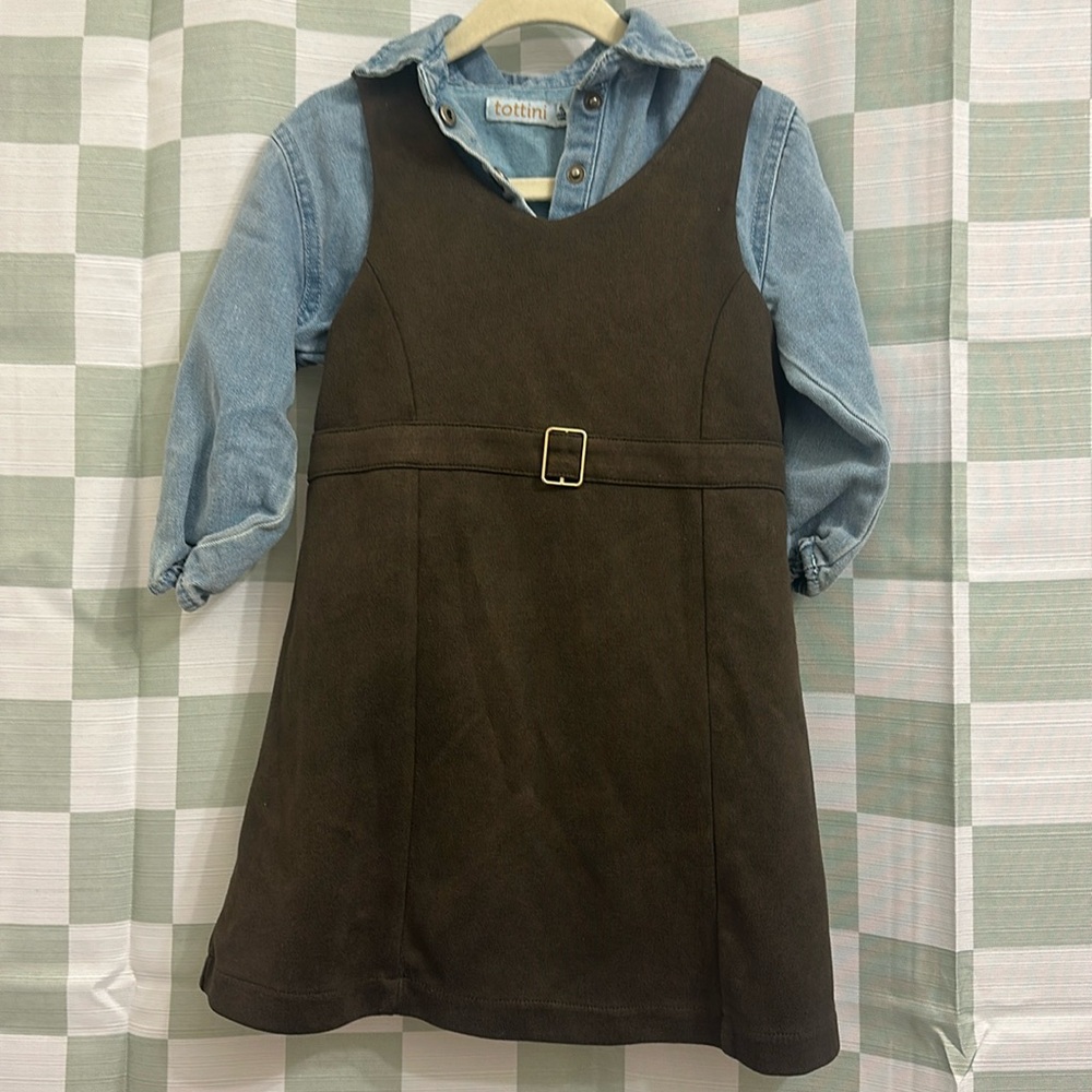 Toddler set dress with denim shirt